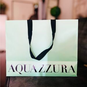 Aquazzura Paper Shopping Bag w/ black/white striped inside.15 x12 x 6.5 inches